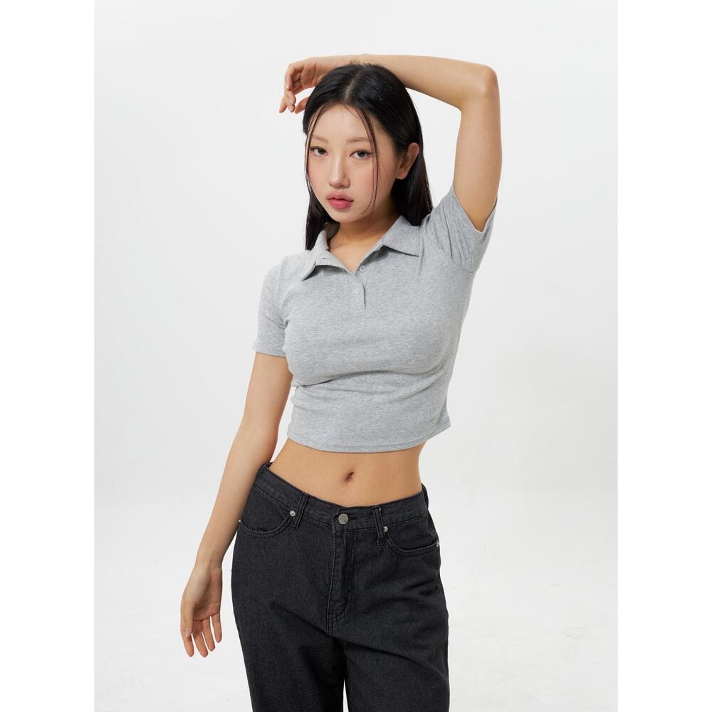 Offline By Aerie Womens Gray Short Sleeve Cropped Stretch Polo Shirt Top Small